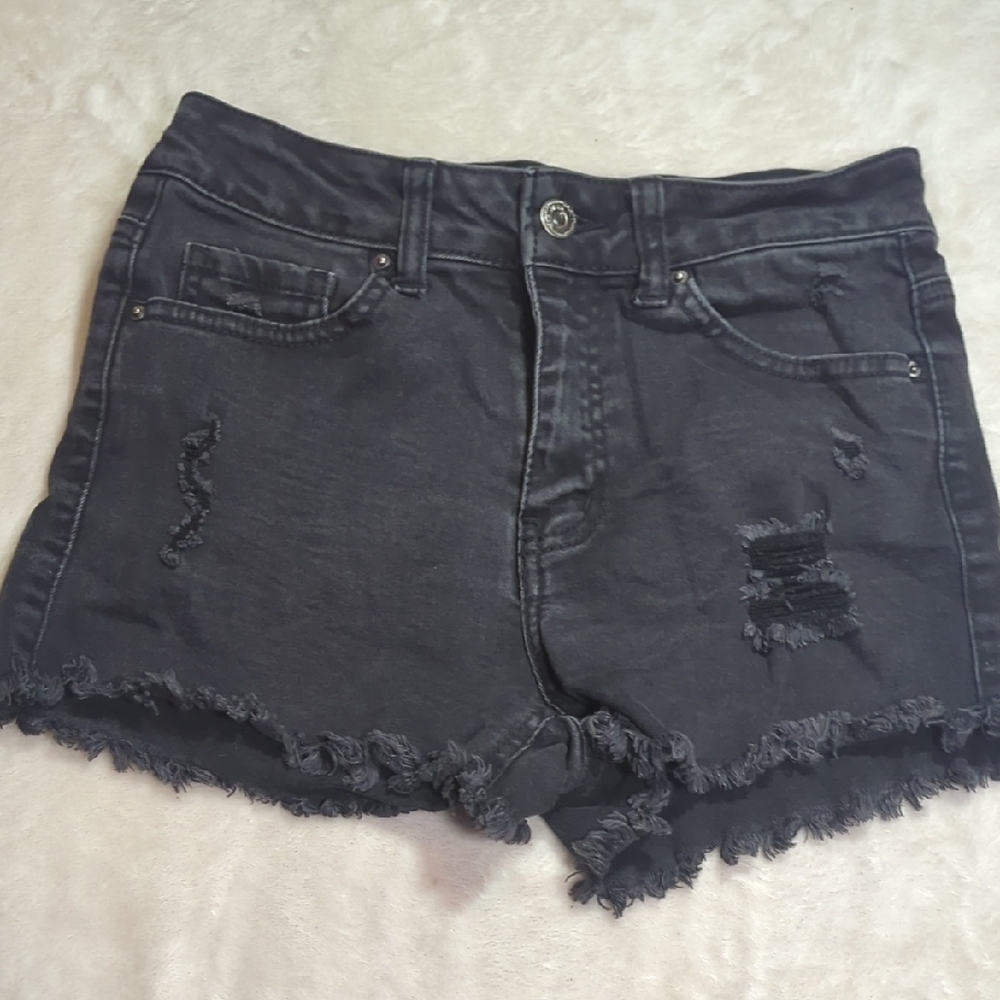 Wax Jean Charcoal Distressed Denim Shorts